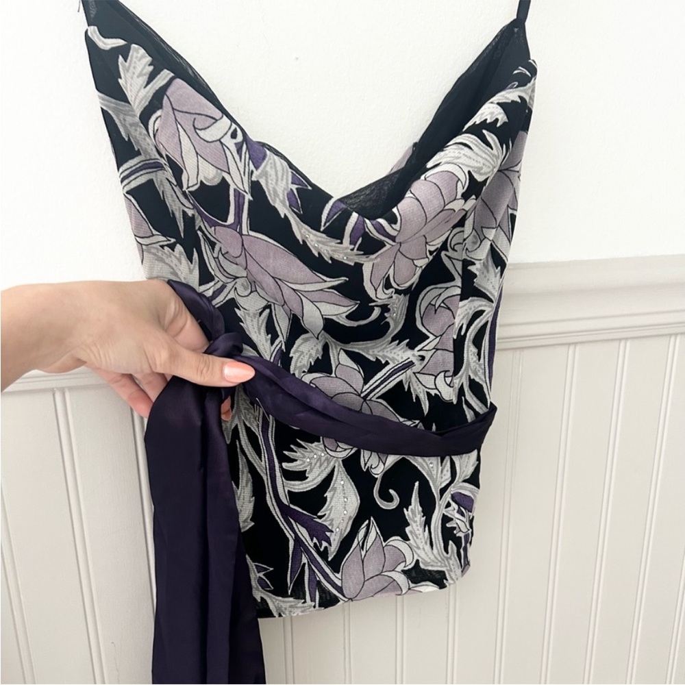 Y2K The Limited Black and Purple Strapless Tube Top Floral Blouse medium